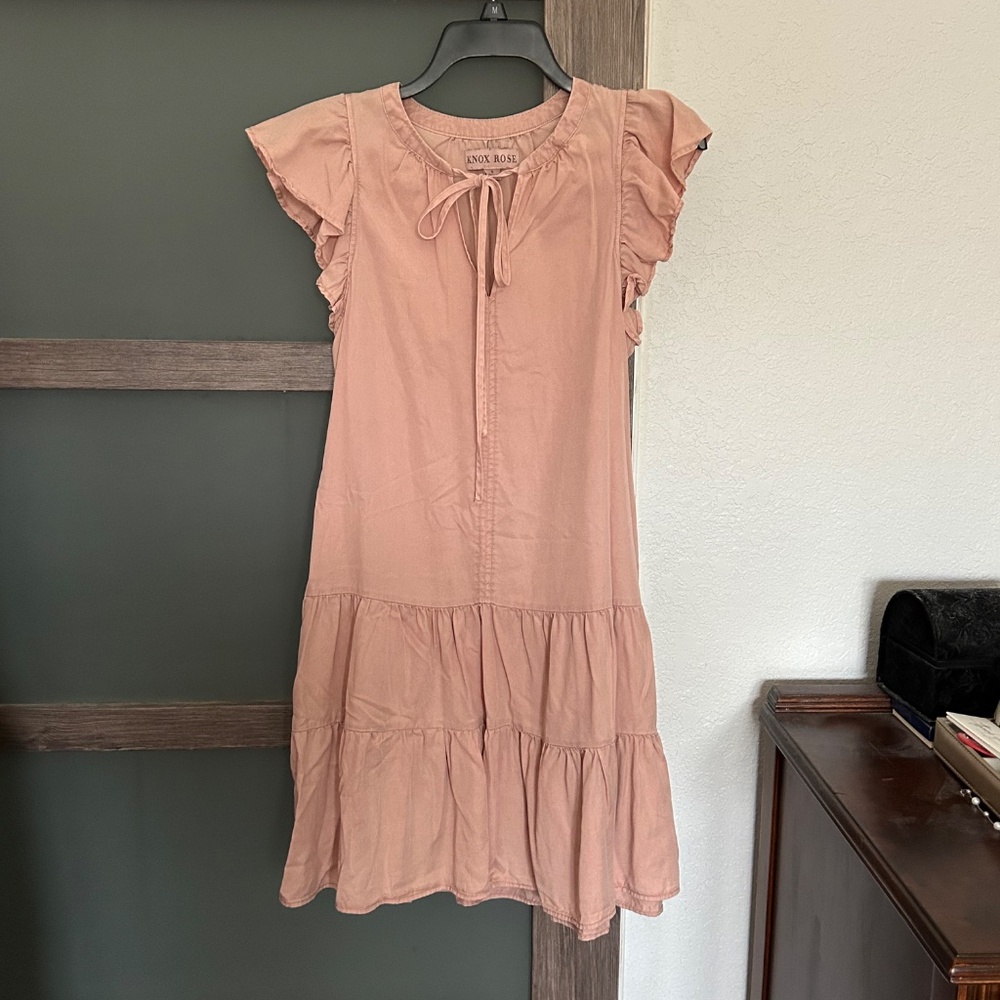 Know Rose | Soft Pink Peasant Dress with Ruffle Sleeves- Size S
